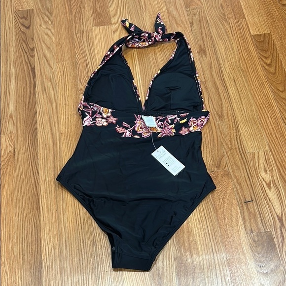 Cupshe halter top Floral v neck Black one piece Swimwear women’s medium new - Picture 4 of 7